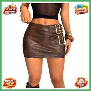 PU Leather Mini Skirt Buckle Bodycon Party Clubwear Skort